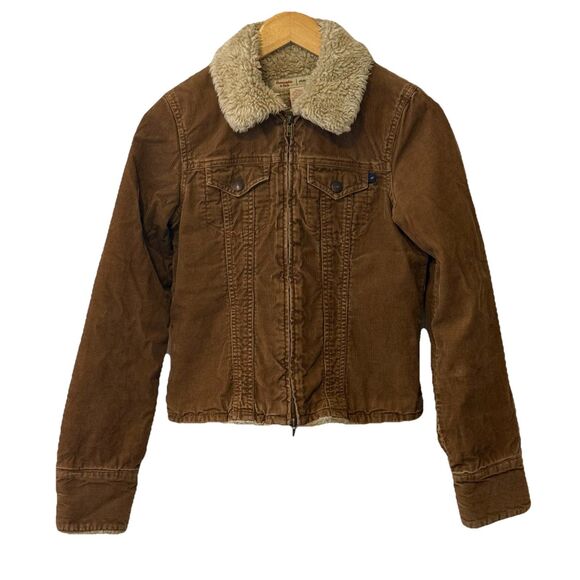 Vintage Y2K Abercrombie & Fitch Sherpa Lined Corduroy Jacket Brown Women’s Small - Picture 1 of 9